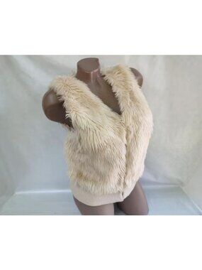 Divided H&M Vest Size 12 Cream Faux Fur Ribbed Hem Outerwear V Neck  Open Front